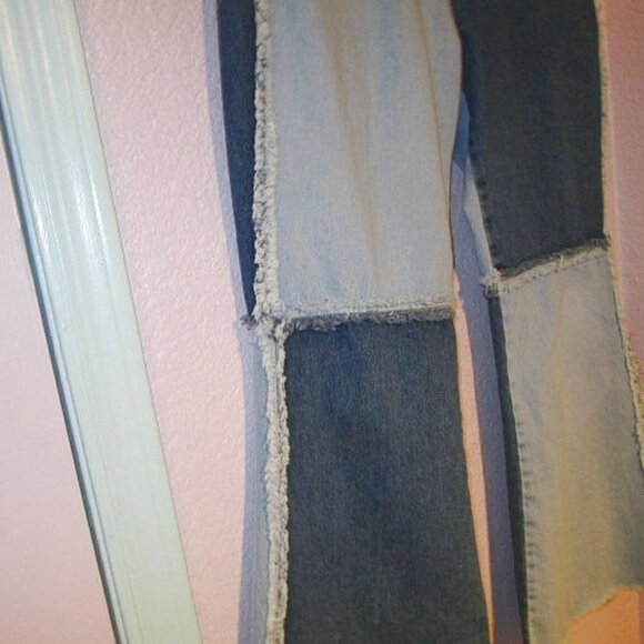 The Ragged Priest Patchwork Jeans Size 34 Bell Bottom Hippie Trip 90s Rave Y2K - Picture 3 of 10